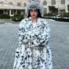 New Autumn and Winter Fashion Imitation Fur Coat Women's Suit Collar Belt Long Leopard Print Fox Fur Coat