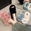 Double Fluffy Slippers for Women To Wear 2025 Autumn New 7CM Thick Bottom Internet Celebrity Height Increase One Word Cool Slippers Non-slip