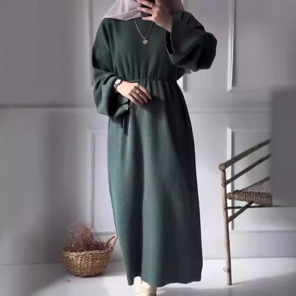 Женское платье больших размеров, новое осеннее, свободное, повседневное, с завязками, круглым вырезом и длинными рукавами