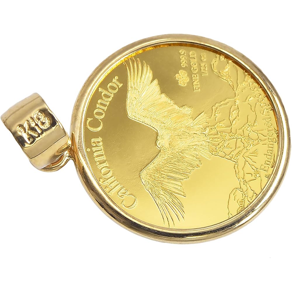 Speranza K24 Pure Gold Coin Pendant Wolf & Condor 1/25oz K18 Simple Frame Engraved