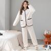 Spring Autumn and Winter Women's Coral Fleece Pajamas Set 3D Jacquard Flannel Long-sleeved Cardigan Home Service