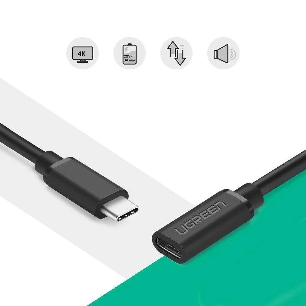 Ugreen Cable Extension Cord Usb Type C 3.1 (Female) - Usb Type C 3.1 (Male) 0.5M Black (40574)