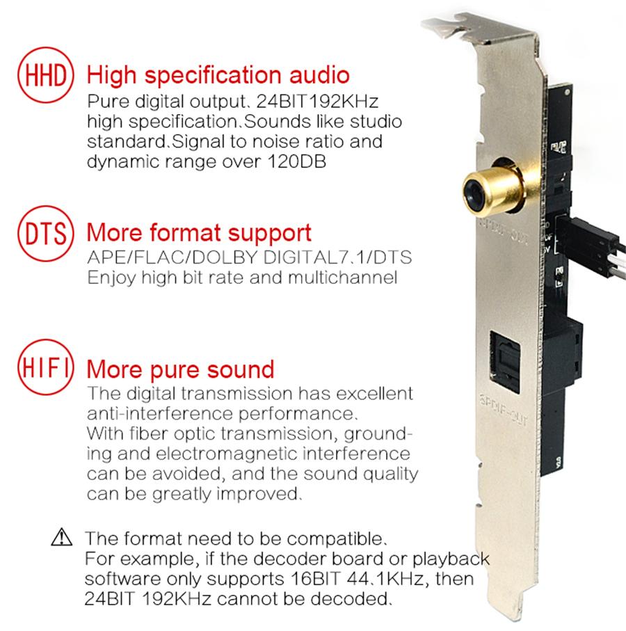 24БИТ 192КГц SPDIF Оптический Коаксиальный Цифровой Звуковой Карта Заглушка Для Материнской Платы ПК