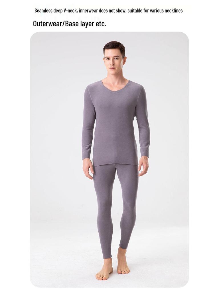 Men's Wool-Silk-Acrylic Seamless Fleece-Lined Warm Underwear Set