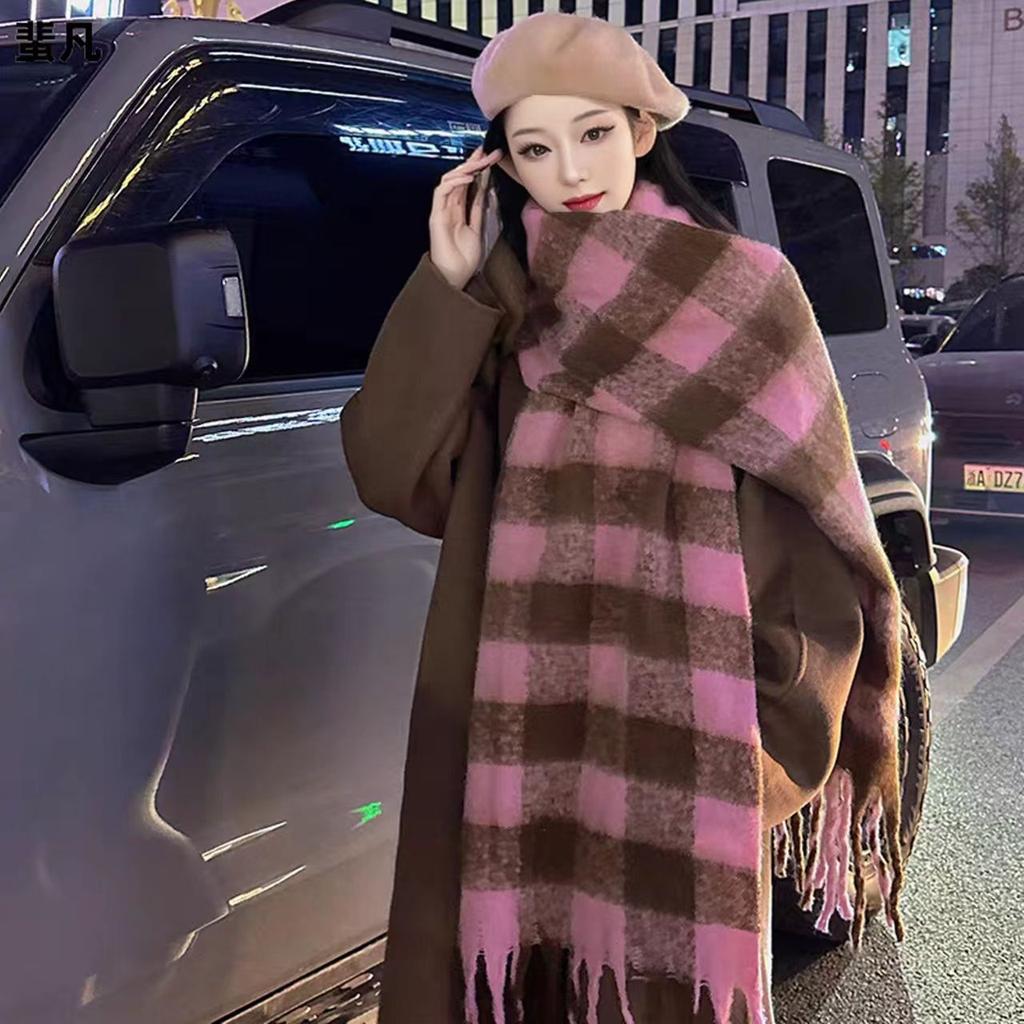 Mohair Braided Plush Scarf Women's Winter Thickened Warm Shawl Cold Scarf Soft