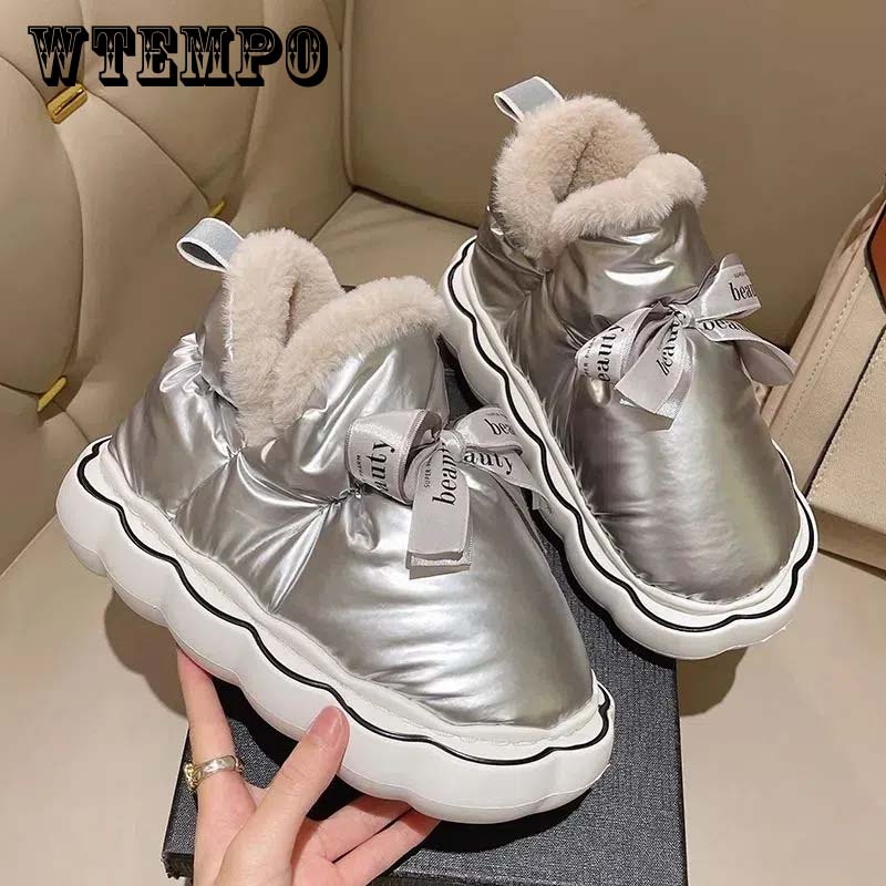 Thickened Cotton Boots Waterproof Thick Soled Anti-skid Ladies' Cute Cotton Shoes Winter Warm Down Lightweight and Comfortable