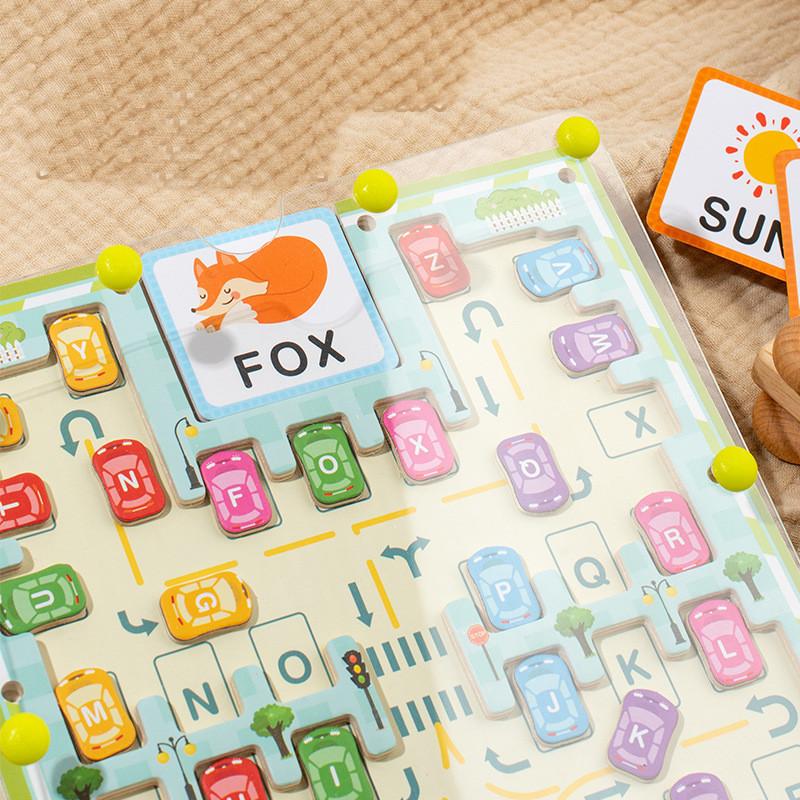 Children Alphabet Matching Game, Magnetic Parking Lot Maze, 26 Letters Cars Puzzle for Kids,Letters Vocabulary Learning