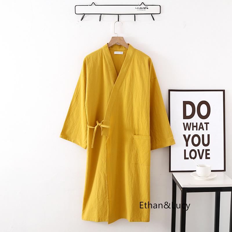 Ramie Cotton Long-Sleeve Bathrobe Nightgown