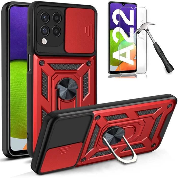 Чехол - Booling - для Samsung A22 4G - Красный - Ударопрочный - Защита Камеры от Царапин - 2 Закаленных Стекла