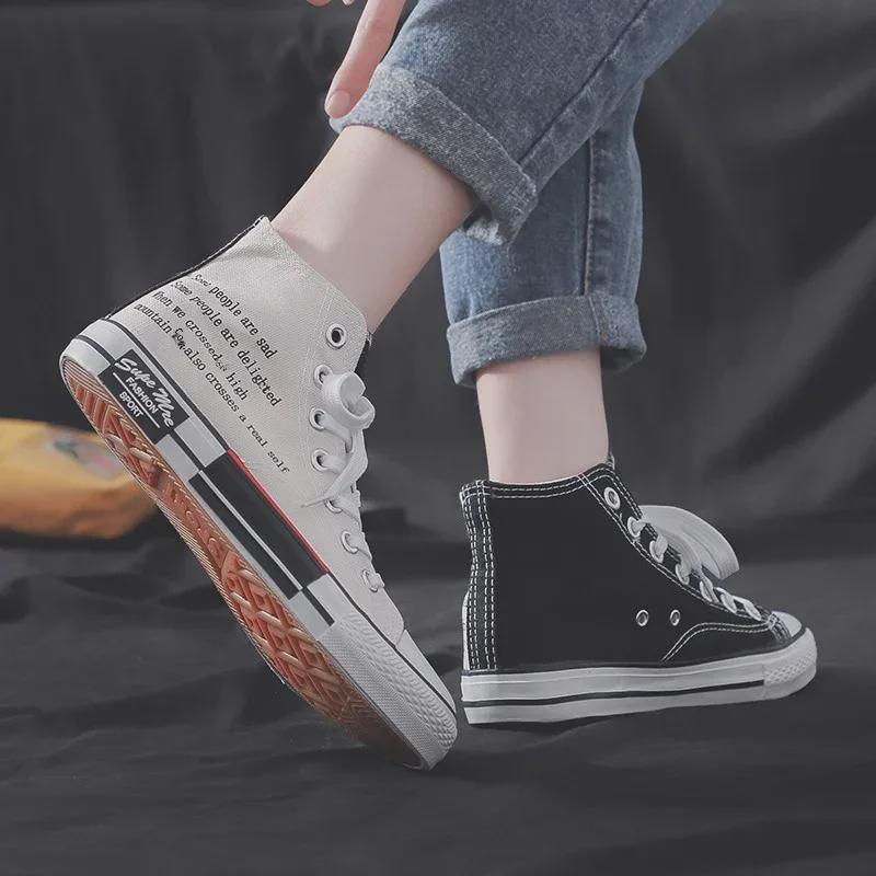 Корейские модные унисекс высокие холщовые кроссовки - красочная повседневная обувь для студентов и пар
