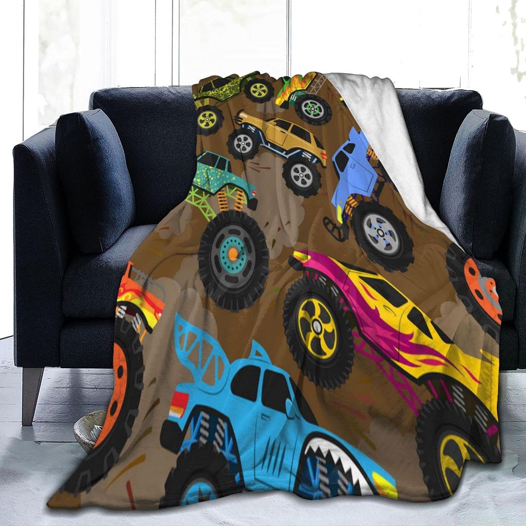 Синий плед Monster Truck Cartoon Cars Flannel Пледы для детей и мальчиков на все времена Трек Кровать Диван Одеяло King Queen Size
