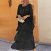 Evenig Dress Layered Scattered Cake Hem Half Sleeves Maxi Dress Bat Sleeves Baggy Round Neck Chiffon Dress for Party Prom
