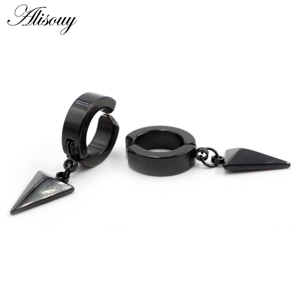 Alisouy 2 шт. серьги-гвоздики Huggie Hoop из нержавеющей стали для женщин и мужчин, треугольные серьги-подвески в стиле панк-хип-хоп, готические серьги