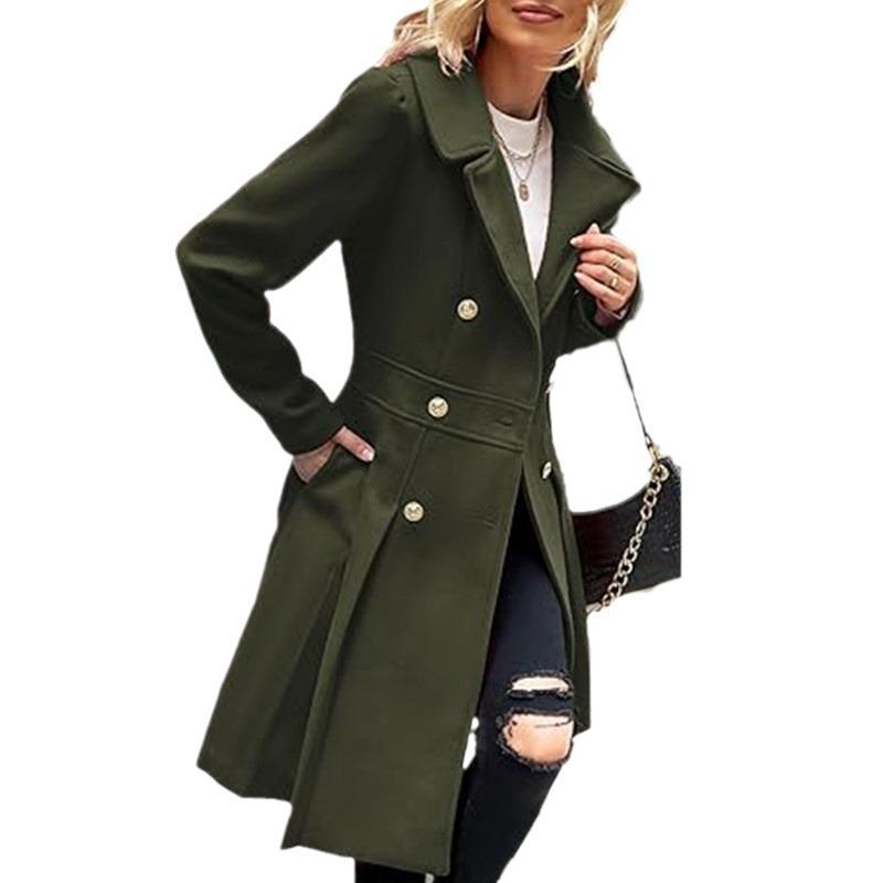 Осенне-зимнее длинное женское шерстяное пальто большого размера с двубортной застежкой