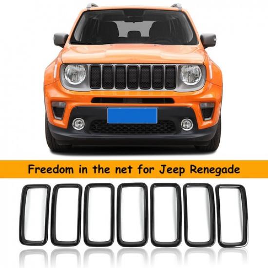 7x Black Front Grille Grill ert Bezel Ring Decor Cover for Jeep Renegade 19+