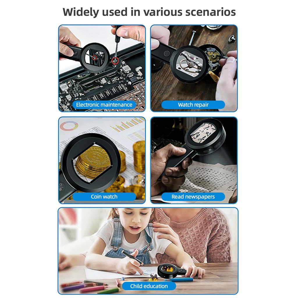 Handheld Digital Magnifying Glass Digital Microscope for Adults Kids 100X Magnification 2.0 Inch Screen Manual 16M Photo Built-in Battery LE