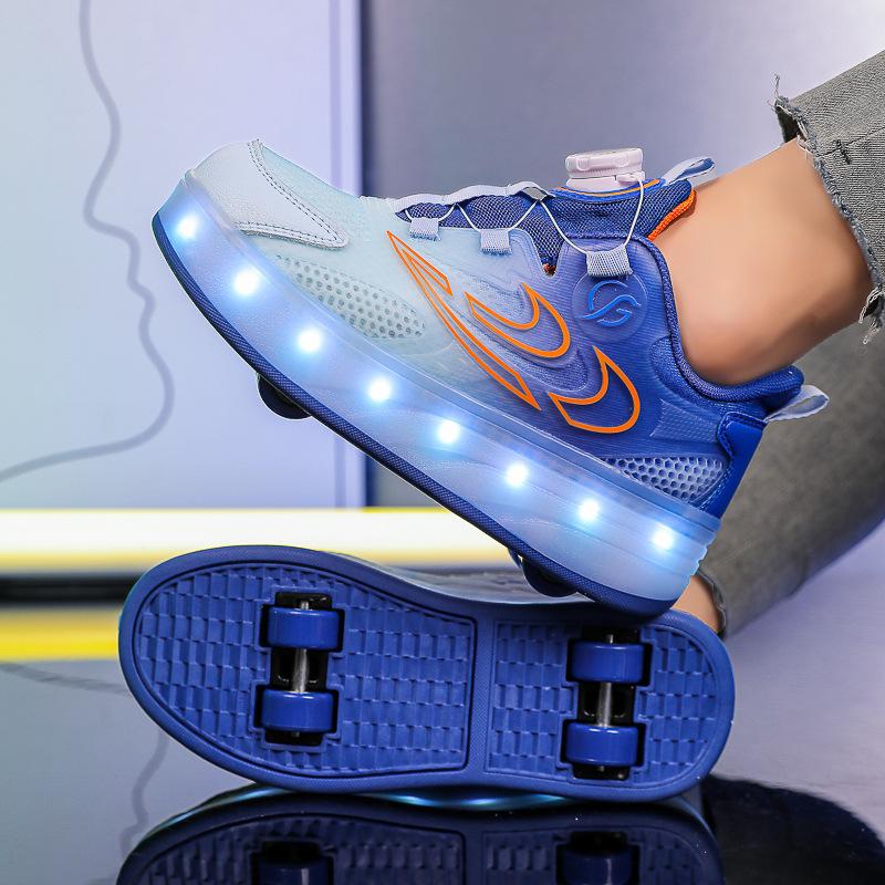 Взрывные кроссовки на роликах четырехколесные для мальчиков светящиеся двухколесные ролики детские красочные