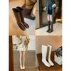 Sheepskin Version~ Grape Ma with the Same Inner Height Increase of 4cm Versatile Flat-soled Boots Thin Boots Medium Tube Knight Boots Women's Boots