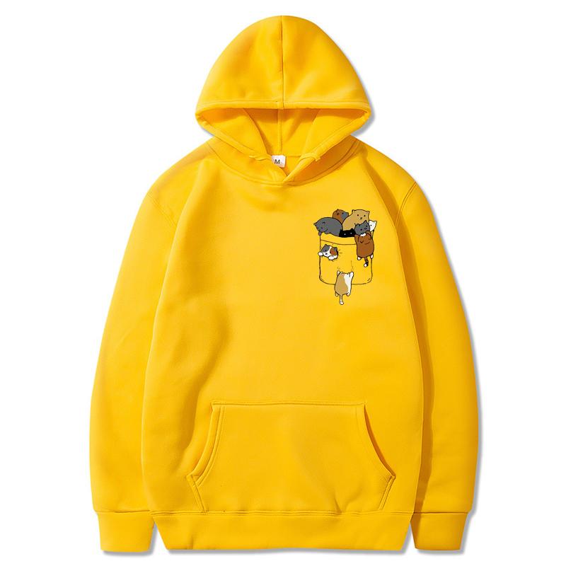 Женский модный пуловер с капюшоном Kawaii с принтом «Мультяшный кот ползет», весна-осень, Harajuku, унисекс, толстовка большого размера