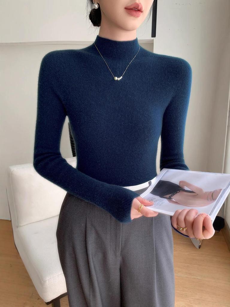 2025 Autumn/Winter Women's Half-High Neck Andy Velvet Slimming Knit Sweater - New Arrival