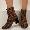 Модная осенняя леопардовая замшаЖенские ботильоны на толстом каблуке с острым носком Современные короткие ботильоны для женщин