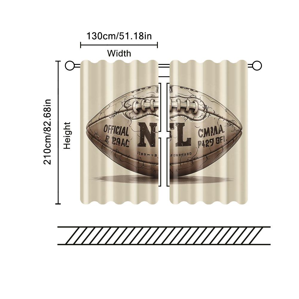 2 Pcs, Filtering Curtains (excluding Rods, Non-movable, Without Batteries) American Football1backgroundsuitable for Use In