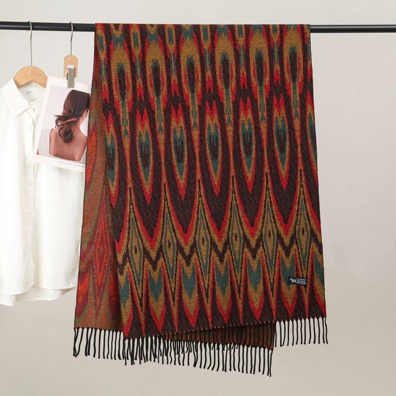 Ethnic Style Women Printed Shawl Autumn Winter Muslim Hijab Imitation Cashmere Tassels Scarves Luxury Thick Warm Scarf Female
