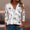 Women's T Shirt Tee Print Button  3/4 Sleeve Daily Weekend Fashion Basic V- Neck Regular Top