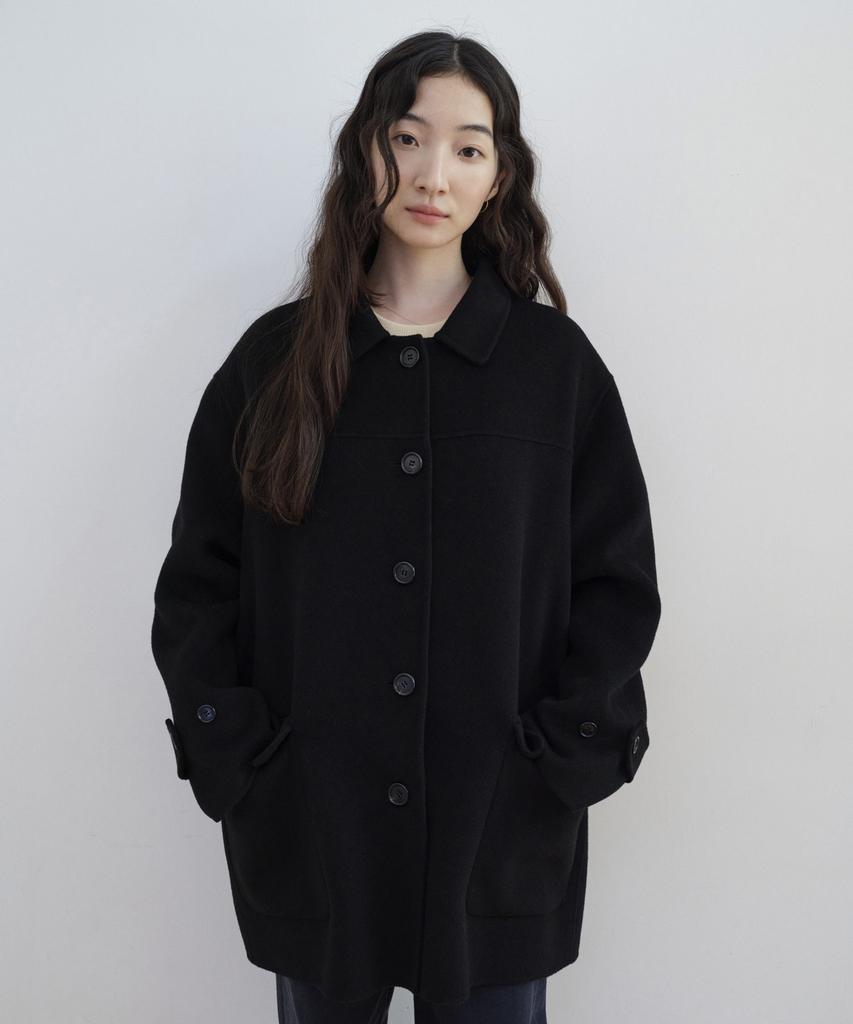 STEP AROUND Wool Handmade Mid Coat_Black