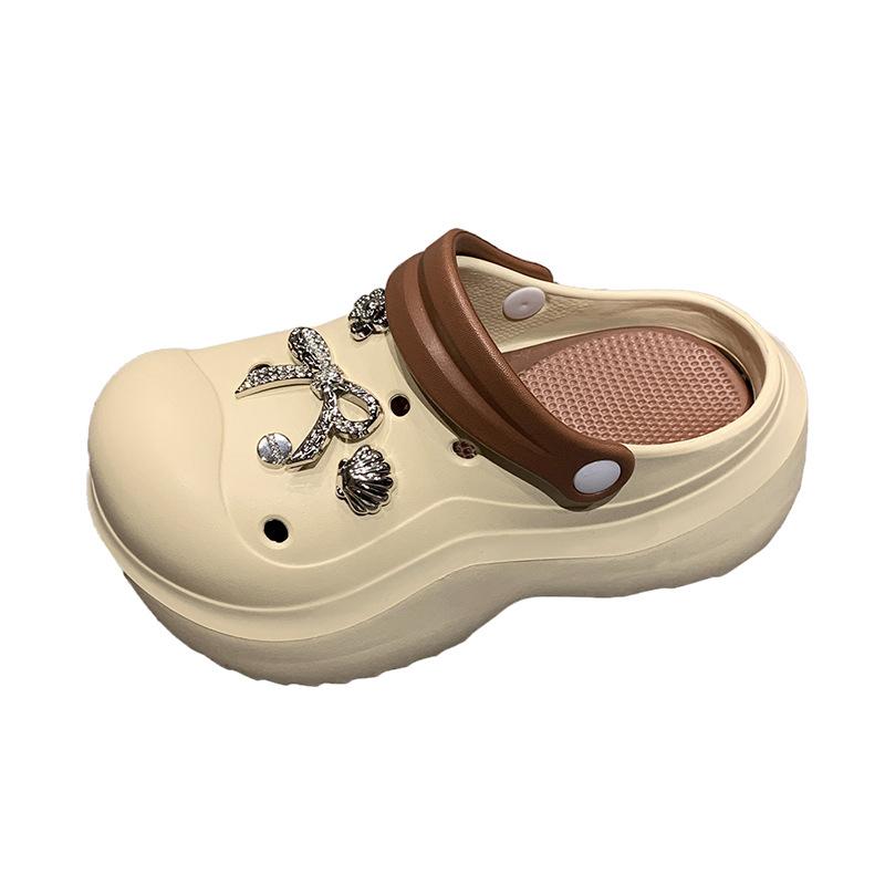 Baotou Hole Shoes женские тапочки на толстой подошве с эффектом увеличения высоты, мультяшные тапочки, нескользящие повседневные милые пляжные классные тапочки