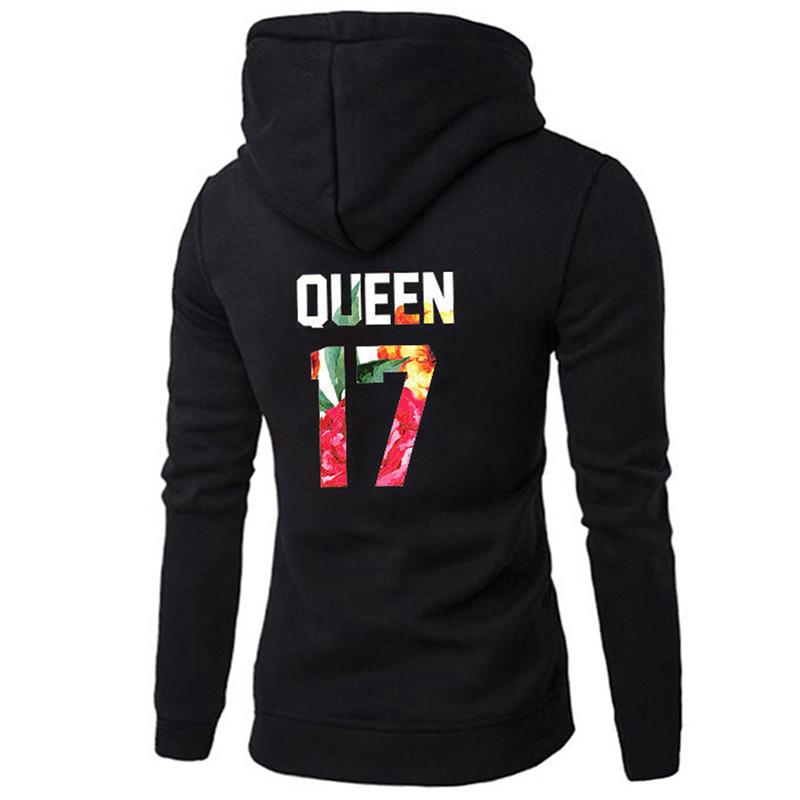 Female Full Sleeve Casual  Pullovers Tops QUEEN KING Poker Couple Hoodies Autumn Winter Women Men Harajuku Hooded Sweatshirt
