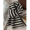 Winter Warm 100% Pure Wool Striped Scarf, Korean Style Knitted Neck Warmer