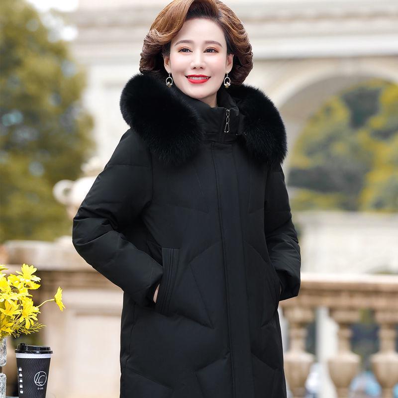 2021 Женский пуховик средней длины в корейском стиле с воротником из натурального меха - Модный для женщин среднего и пожилого возраста