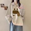 Cotton American Plus Size Slimming Sweatshirt with Lazy Polo Collar New Loose Half Zipper Cover for the Belly Outerwear On Top