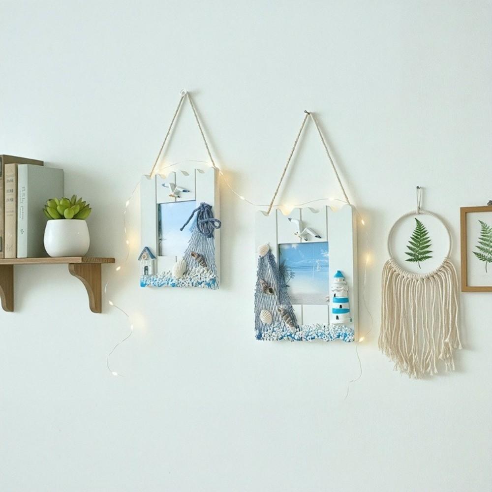 Фоторамка в морском стиле, деревянный материал, настенный подвес для украшения, украшение для спальни