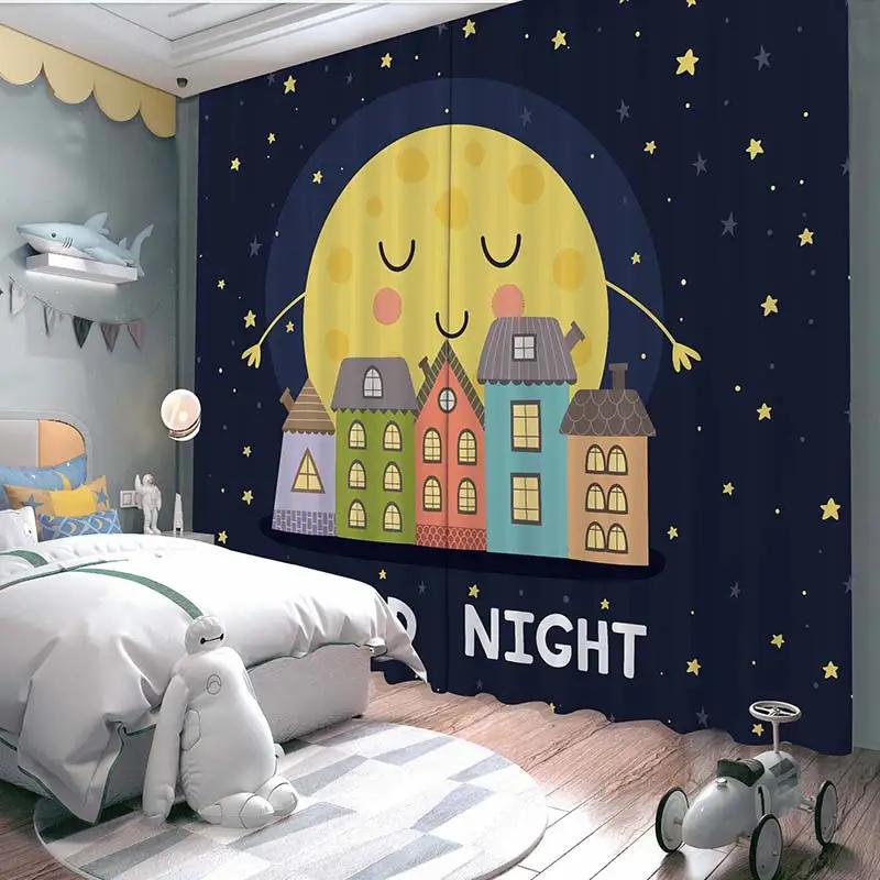 Cartoon High Shading Drape Children's Room Boy Bedroom Astronaut Modern Bay Window Opening Sunscreen Blackout Sound Insulation Drape 2Pcs4