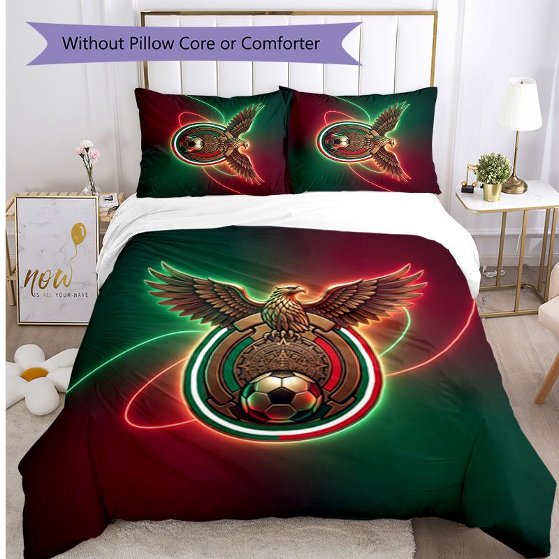 Mexico footbal Printed Bedding 3 Piece Set Cozy Breathable Bed Cover Set as Housewarming Holiday Gift
