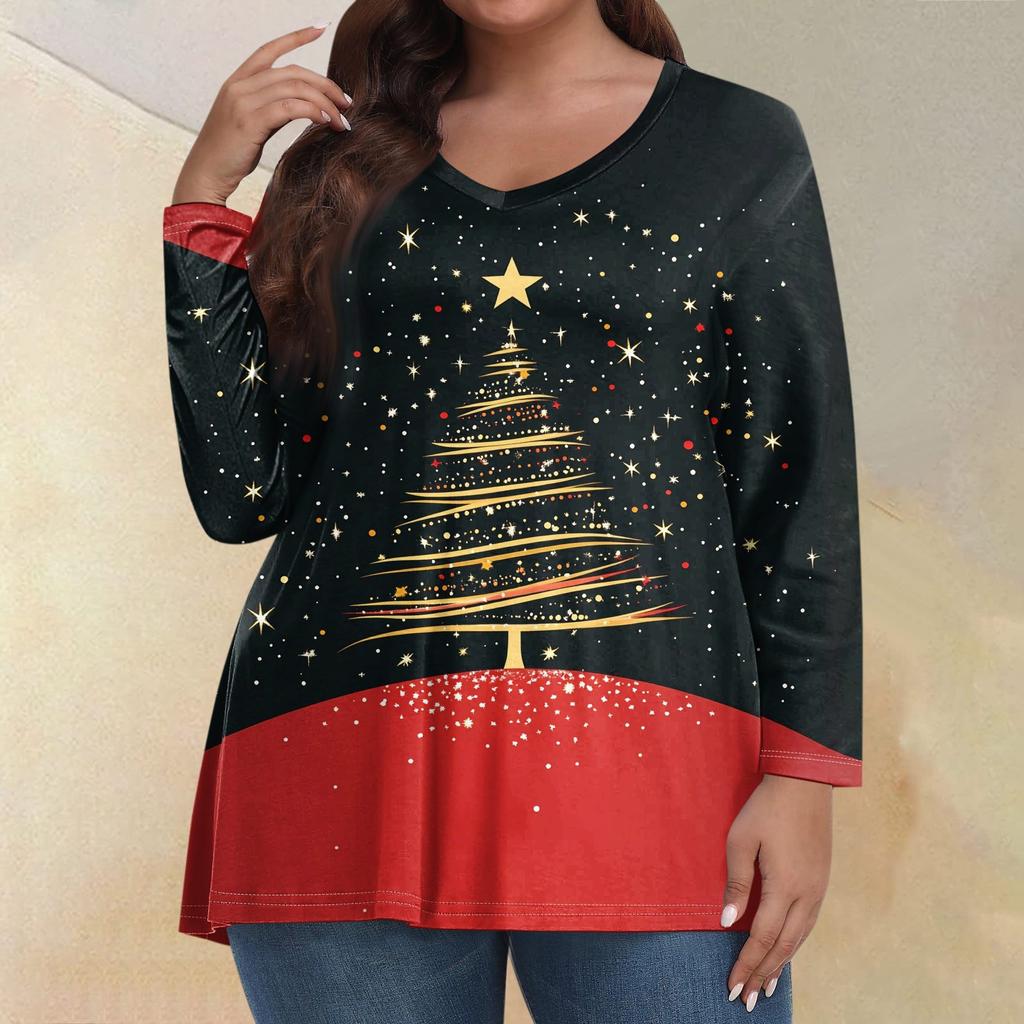 Женские топы больших размеров с длинным рукавом и принтом, рубашки с V-образным вырезом, повседневная одежда, топы