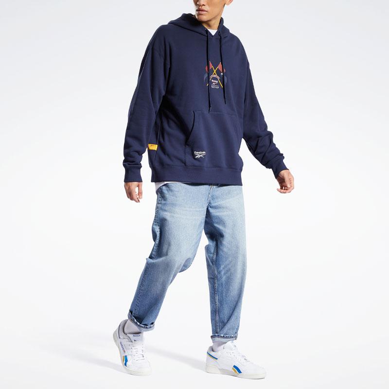 Reebok X Rmtcrw Classics Толстовка с принтом флага и букв, унисекс, темно-синяя, HB6241