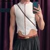 Men Summer Sleeveless Bandage Lace Up Irregular Skinny Crop Tank Tops