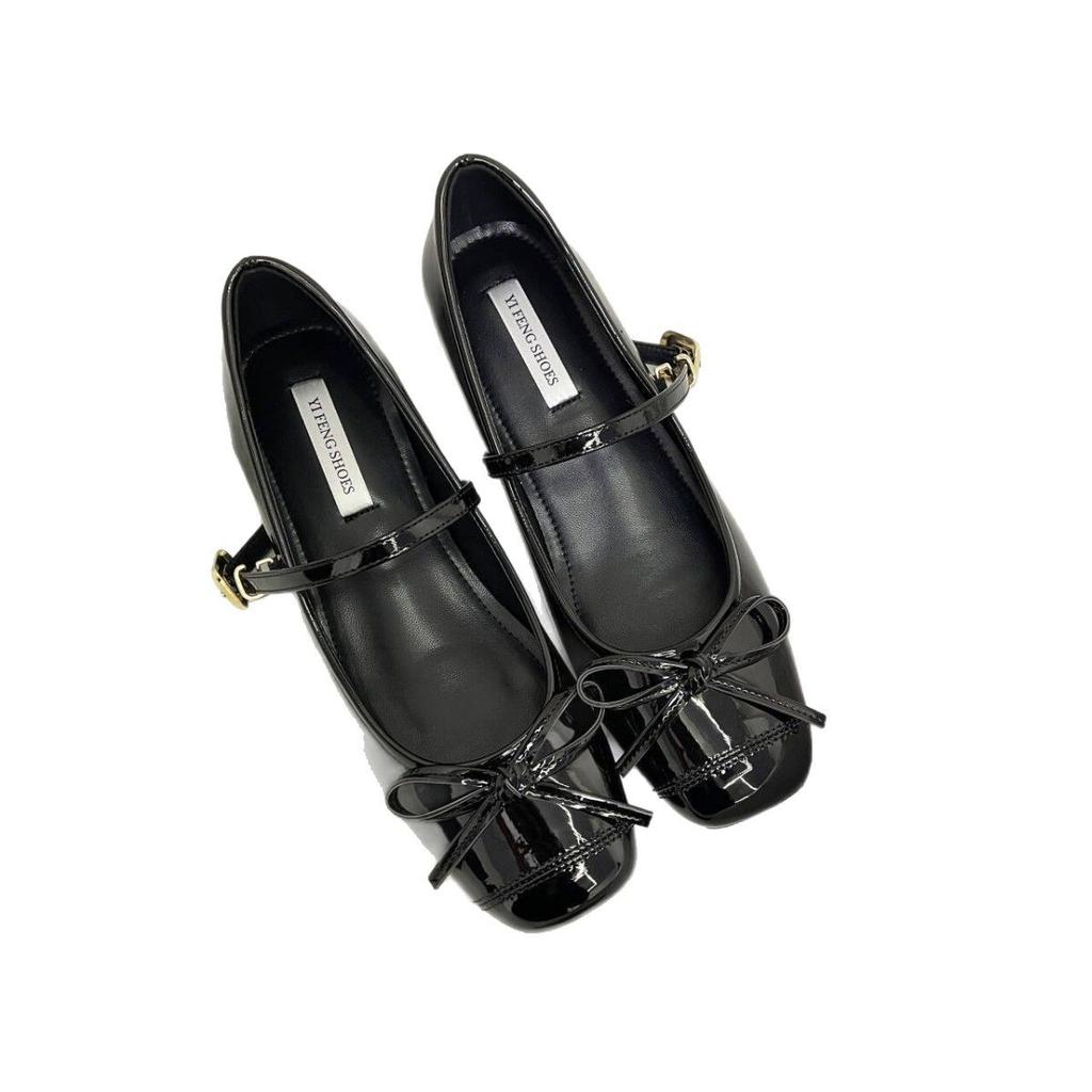 Французские маленькие туфли с увеличением внутренней высоты на 5 см, с бантом, с открытым вырезом, одинарные туфли, квадратный носок, туфли Мэри Джейн, нежные балетки на плоской подошве