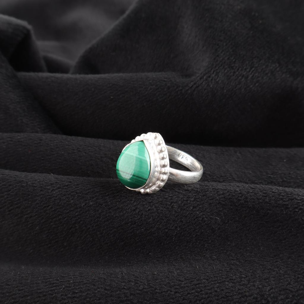 Натуральный Малахит Драгоценный Камень 925 Стерлинговое Серебро Ручной Работы Изящное Кольцо Для Жены RR-77-22