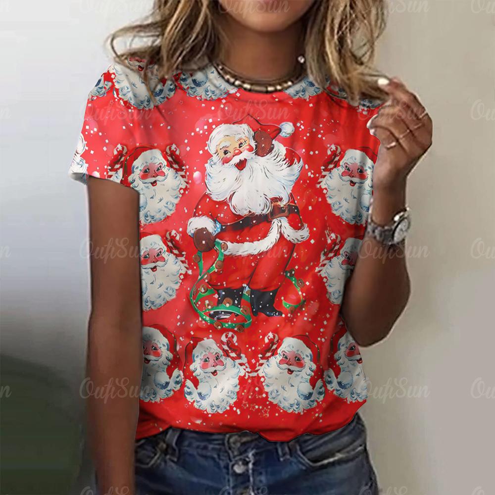 Праздничная женская футболка, рождественская футболка для женской футболки, летние модные футболки для девочек, топ, повседневная элегантная красивая одежда с 3d принтом