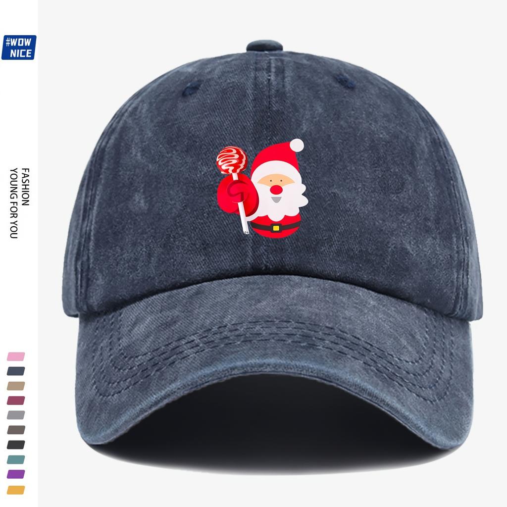 Santa And Candy Hat Adjustable Christmas Baseball Cap Breathable Comfortable Curved Brim AllSeason Casual WomenS Hat Soli