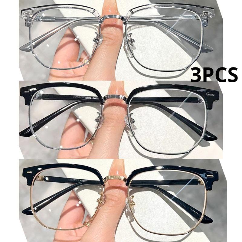 3Pcs Fashion Square Myopia Glasses Anti-Blue Light Glasses Men Rectangle Semi Rimless Eyewear For Women Office Computer Goggle