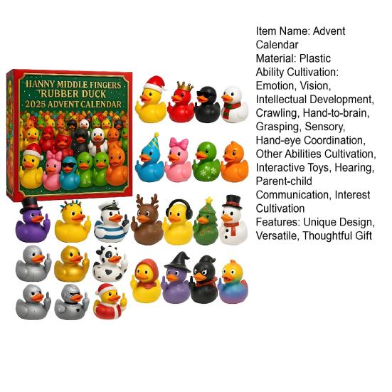 Funny French Bulldog Middle Finger Rubber Duck Advent Calendar 24 Christmas Countdown Box for Tree Decor Festive Bath Toy Gift for Kids Adults