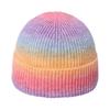Autumn and Winter New Knitted Hat Trend Gradual Change Tie-dye Printing Warm Hat Rainbow Fashion Wool Hat Female Student