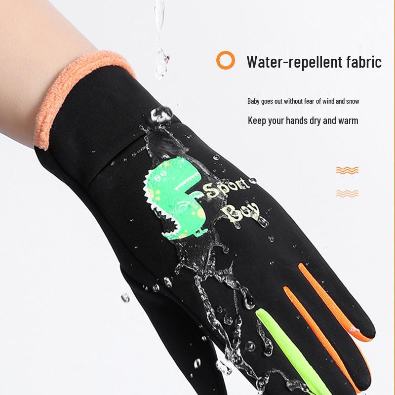 Детские ветрозащитные водонепроницаемые перчатки - Теплые, на бархатной подкладке, пятипалые перчатки для мальчиков и девочек - Идеальны для осенних и зимних мероприятий на открытом воздухе