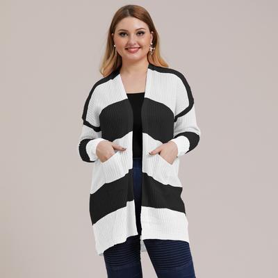 Женская осенне-зимняя куртка большого размера в полоску в стиле пэчворк, тканая, свитер