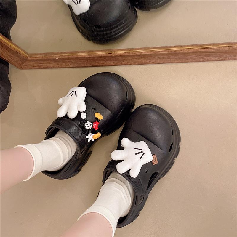 Personalized Hole Shoes Women's 2025 Summer Fashion Outer Wear Height Increase Cute Bear Soft Bottom Beach Cool Slippers Women's Trend